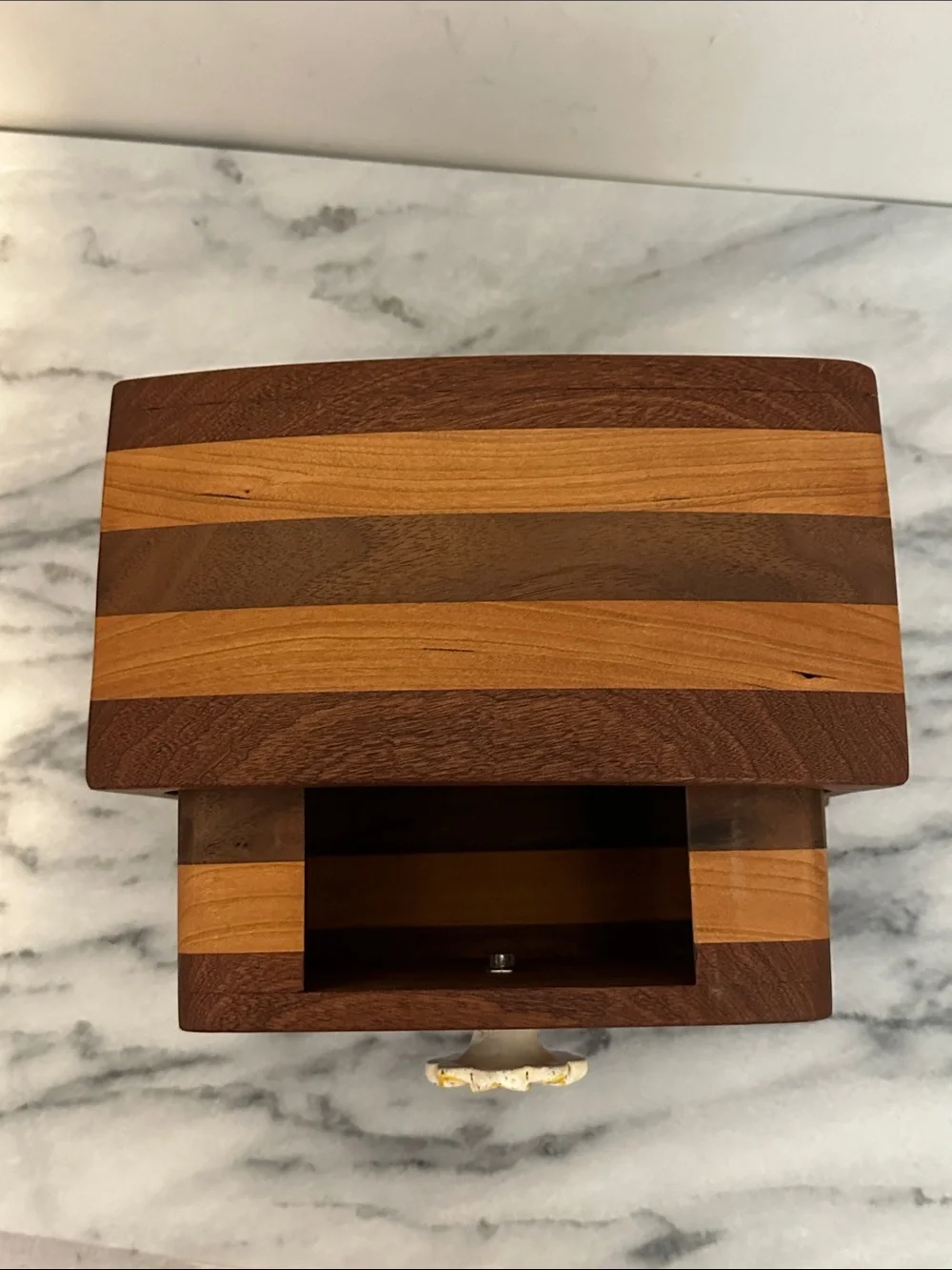 Hand made bandsaw Wooden Jewelry Box with Yellow Flower Knob